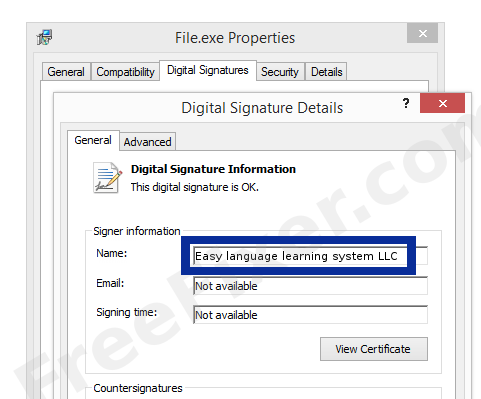 Screenshot of the Easy language learning system LLC certificate